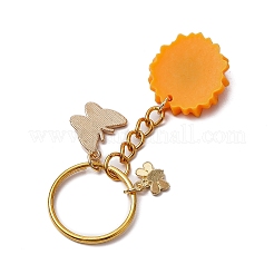 合金エナメルチャームと樹脂キーホルダーセット  鉄のスプリットキーリング付き  蝶＆花  ゴールドカラー  7.6cm&nbsp;KEYC-JKC00889