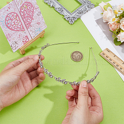 女性用、女の子用、ラインストーン付き合金ヘアバンド  葉  プラチナ  150x130x11mm  内径：117mm&nbsp;AJEW-WH0609-316P