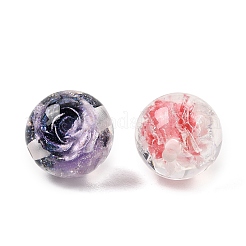 メッキ透明レジンビーズ  バラの花の丸い  グリッターパウダー付き  ツートン  ミックスカラー  16~16.5mm  穴：2.5mm&nbsp;RE-CBA5A76-15