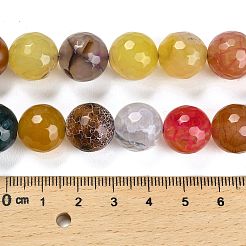 天然石瑪瑙ビーズ連売り  染め＆加熱  ラウンド  多面カット  カラフル  13.5~14mm  穴：0.8mm  約26個/連  14.76インチ（37.5cm）&nbsp;G-L595-A01-01A
