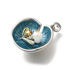 Brass Teal Enamel Leaf Pendants&nbsp;KK-K398-13P