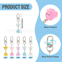 5Pcs Starfish Octopus Resin Pendant Decorations&nbsp;HJEW-TAC0182