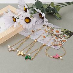 Brass Micro Pave Cubic Zirconia Butterfly Link Bracelets&nbsp;BJEW-JB05834