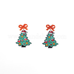 蝶結びのクリスマスツリーのアクリル製ダングルスタッドピアス  プラチナ  グリーン  52.8x36.5mm&nbsp;FS-WGFA79E-01