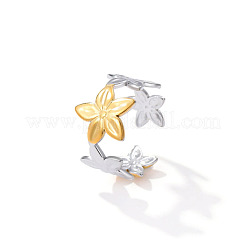 女性用304ステンレススチールカフオープンリング  花  ゴールデン·ステンレス鋼色  USサイズ 4 1/4(15mm)~20mm&nbsp;WG42749-01