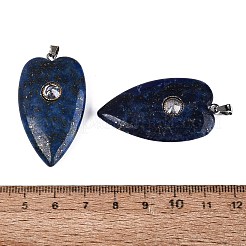 染めの天然ラピスラズリのペンダント  ハートチャーム  304ステンレススチール製のスナップオン式バチカンと、透明なキュービックジルコニアのパヴェ金具付き  ゴールデン·ステンレス鋼色  41~42x23x9~10mm  穴：5.5x3mm&nbsp;G-Q601-47C
