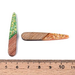 不透明樹脂とクルミ材のペンダント  ティアドロップチャーム  キラキラパウダー＆金箔付き  ミックスカラー  44x7.5x3~3.5mm  穴：1.6mm&nbsp;RESI-T060-23M