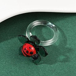 回転可能な手作りのランプワークリング  花  てんとう虫  26x27.5mm  usサイズ8（18.1mm）&nbsp;RJEW-P158-02B