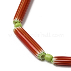 手作りのランプワークシェブロンビーズ  細長い卵形ビーズ  暗赤色  28~29.5x4.5~6mm  穴：0.8mm  約13個/連  14.56''~16.14''（37~41センチメートル）&nbsp;LAMP-Z019-01-06