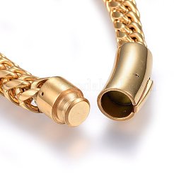 304ステンレススチールチェーンブレスレット  バヨネット留め金付き  ゴールドカラー  9インチ（23cm）  10x8mm&nbsp;BJEW-L631-39G