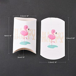 紙枕ギフトボックス  包装箱  パーティーの好意甘いキャンディーボックス  フラミンゴの形の模様  ホワイト  9.9x5.5x0.1cm  完成品：8x5.5x2cm&nbsp;CON-J002-S-02B