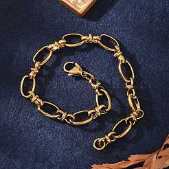 Ion Plating(IP) 304 Stainless Steel Bowknot & Oval Link Chain Bracelet for Women&nbsp;BJEW-G669-18G