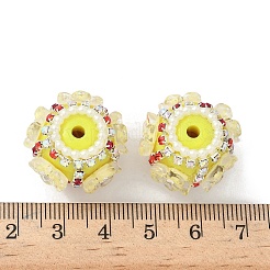 花型樹脂ラインストーンビーズ  ロンデル  アクリルとガラス  ビーズペン用  キーホルダー  アクセサリーと工芸品  きいろ  21x21x17mm  穴：2.8mm&nbsp;CLAY-NH0003-05S-02