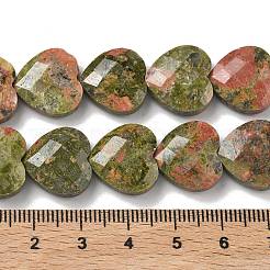 天然石ユナカイトビーズ連売り  多面カット  ハート  14.5~15x15~15.5x5.5~6mm  穴：1mm  約10個/連  5.51~5.71''（14~14.5センチメートル）&nbsp;G-A309-A21-01