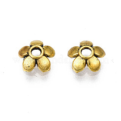 チベット風合金ビーズキャップ  カドミウムフリー＆鉛フリー  5花びら  花  アンティーク黄金  6.5x3mm  穴：1mm  約666個/100g&nbsp;X-TIBEB-S039-017AG-RS