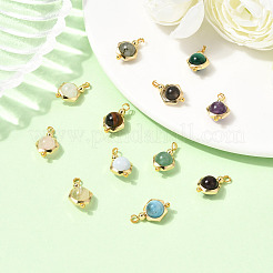 12Pcs 12 Styles Round Natural Mixed Gemstone Charms&nbsp;PALLOY-SW00151