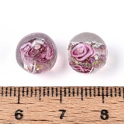 手作り箔ランプワークビーズ  花の丸  淡いバイオレットレッド  10mm  穴：1~1.2mm&nbsp;LAMP-T021-33E
