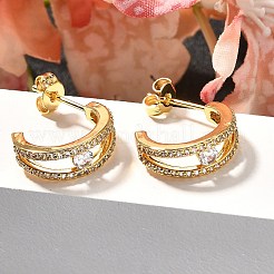 C-Shaped Brass Micro Pave Clear Cubic Zirconia Stud Earrings&nbsp;EJEW-C126-08G