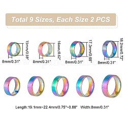 18個 9スタイル ステンレススチール ワイドバンド 指輪 女性用 男性用  プレーンバンドリング  虹色  8mm  内径：USサイズ 4 1/4~13 1/4(15~22.4mm)  2個/スタイル&nbsp;RJEW-UN0002-53M