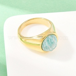 304 Stainless Steel Natural Amazonite Finger Rings&nbsp;RJEW-F203-02G-03