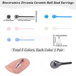5 Pairs 5 Colors Hypoallergenic Bioceramics Zirconia Ceramic Stud Earrings for Sensitive Ears&nbsp;EJEW-BBC0001-42A