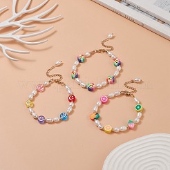 3Pcs 3 Style Natural Pearl & Polymer Clay Beaded Bracelets Set&nbsp;BJEW-TA00236