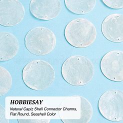 天然カピスシェルコネクタチャーム50個  フラットラウンド  貝殻色  40x0.5~1.5mm  穴：1.8mm&nbsp;FIND-HY0001-17