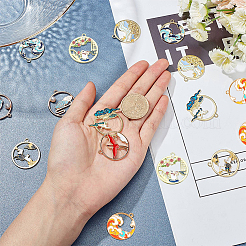環境に優しい合金ペンダント  エナメルおよびABSプラスチック模造パール付き  雲と波と白鳥とフラットラウンド  カドミウムフリー＆鉛フリー  ライトゴールド  ミックスカラー  16個/箱&nbsp;RESI-SC0001-49LG-RS
