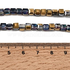 電気メッキガラスビーズセット  半分メッキ  多面カットキューブ  ゲインボロ  4x4x4mm  穴：1mm  約95~98個/連  16~16.57インチ&nbsp;EGLA-D018-4x4mm-17