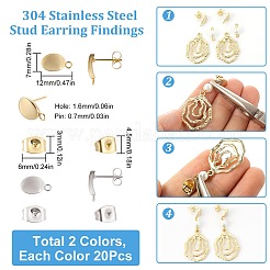 40Pcs 2 Color 201 Stainless Steel Oval Stud Earring Findings&nbsp;STAS-SC0005-29