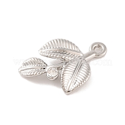 ラインストーンチャーム付き合金  葉  プラチナ  13.5x20x3.5mm  穴：1.4mm&nbsp;FIND-G081-02A-P