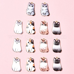 14個5スタイルアロイエナメルペンダント  カドミウムフリー＆ニッケルフリー＆鉛フリー  猫  ミックスカラー  25x16x3mm  穴：1.8mm&nbsp;ENAM-FS0001-95
