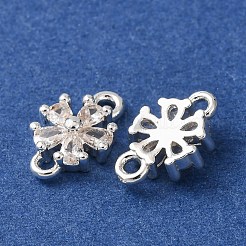 真鍮舗装クリアキュービックジルコニアコネクタチャーム  花のリンク  925銀メッキ  11x7x2.5mm  穴：1.2mm&nbsp;CU-CBAEC99-15S