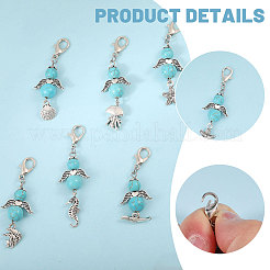 32Pcs 8 Styles Synthetic Turquoise Beads & Alloy Sea Animal Pendant Decorations&nbsp;HJEW-CA00068