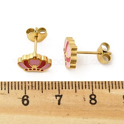 304ステンレススチールエナメルスタッドピアス  18KGP本金メッキ  クラウン  7.7x10mm&nbsp;STAS-E502-01G-04