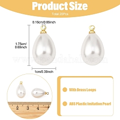 20 個の abs プラスチック模造真珠のペンダント  真鍮のパーツと  ティアドロップチャーム  プラチナ  17x9.5mm  穴：1.5mm&nbsp;FIND-YW0009-34