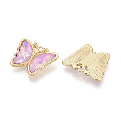 合金ガラスペンダント  蝶  多面カット  ライトゴールド  ミックスカラー  19x23x5mm  穴：2mm&nbsp;GLAA-T023-41KCG