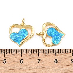真鍮と合成オパールのペンダント  ハートチャーム  長持ちメッキ  鉛フリー＆カドミウムフリー  ラックめっき  18KGP本金メッキ  ディープスカイブルー  15.5x15x2mm  穴：3mm&nbsp;RE-CBA56CE-09G-01