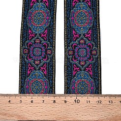 エスニック風刺繡ポリエステルリボン  服飾材料  花柄  金と黒と青の模様  マゼンタ  33mm&nbsp;SRIB-WH0007-02D