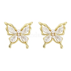 Butterfly Brass Micro Pave Cubic Zirconia Stud Earrings&nbsp;EJEW-M082-17G-02