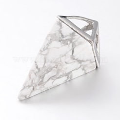 天然＆合成混合石ポイント振り子ペンダント  プラチナメッキ真鍮パーツ  30~34x15x15mm  穴：5x6mm&nbsp;G-E301-P