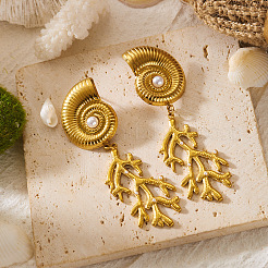 Alloy & Imitation Pearl Shell Shape with Coral Stud Earrings for Women&nbsp;WG4E17D-01