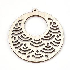 未染色の木の大きなペンダント  フラットラウンド  小麦  63.5x59.5x3mm  穴：1.8mm&nbsp;X-WOOD-T008-41