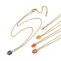 Alloy Enamel Shell Shape Pendant 304 Stainless Steel Cable Chain Necklaces for Women&nbsp;NJEW-JN05421