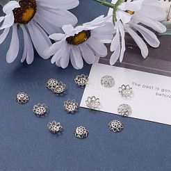 アイアンファンシービーズキャップ  花  プラチナ  10x4mm  穴：1mm  約570個/50g&nbsp;X-IFIN-ZX1173-P