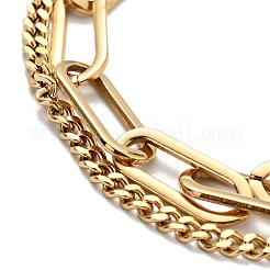 PVD Vacuum Plating 201 Stainless Steel Paper & Curb Chains Double Layered Multi-strand Bracelet for Women&nbsp;BJEW-A126-19G