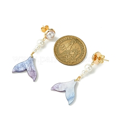 Shell Pearl & Cellulose Acetate(Resin) Dangle Stud Earrings&nbsp;EJEW-TA00279
