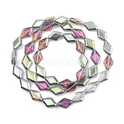 電気メッキ UVメッキガラスビーズ連売り  虹色の  菱形  プラム  15x10x5mm  穴：1mm  約43個/連  25.39''（64.5センチメートル）&nbsp;EGLA-B010-01A-HP01