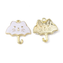 合金エナメルチャーム  ライトゴールド  猫の形の傘  ホワイト  23.5x23x3mm  穴：1.8mm&nbsp;ENAM-CJC0012-007E