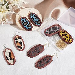 ヒョウ柄の長方形ダングルイヤリングの作り方キット  木製の牛革ペンダントを含む  真鍮のピアスフック  ミックスカラー  110個/箱&nbsp;DIY-OC0009-49
